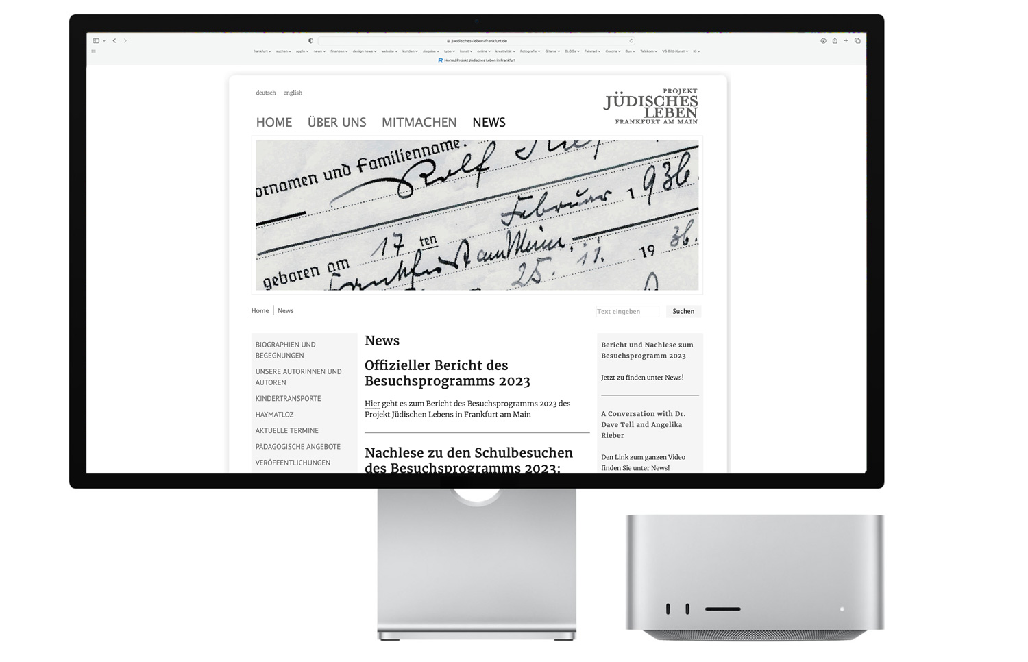 Web Design - Projekt jüdisches Leben Frankfurt, Quelle: Herbert H. Popp - poppdesign